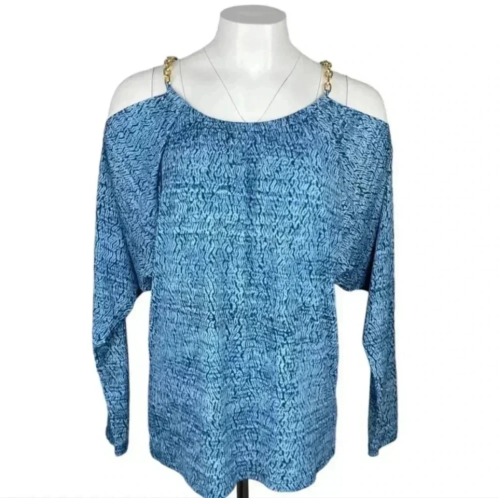 MICHAEL Michael Kors Cold Shoulder Blouse Sz Medium Gold Chain Straps